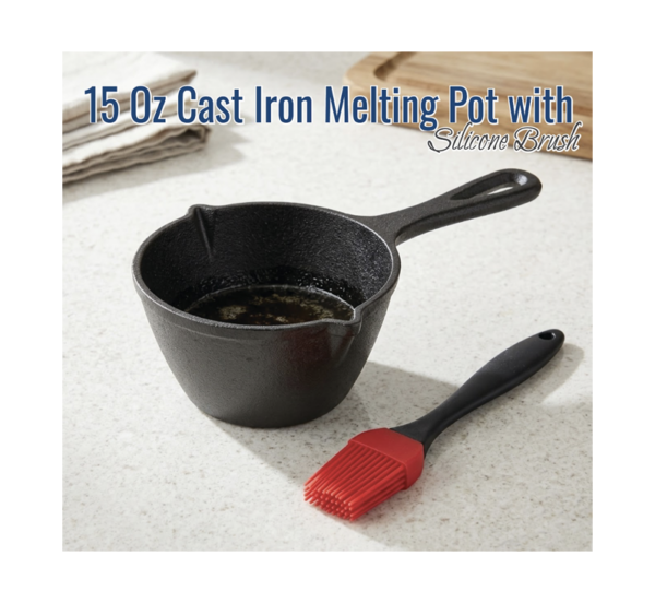 Cast iron melting pot with silicone BBQ brush for grilling