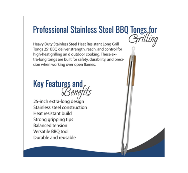 BBQ Grill Gear extra long stainless steel tongs heavy duty grilling tool
