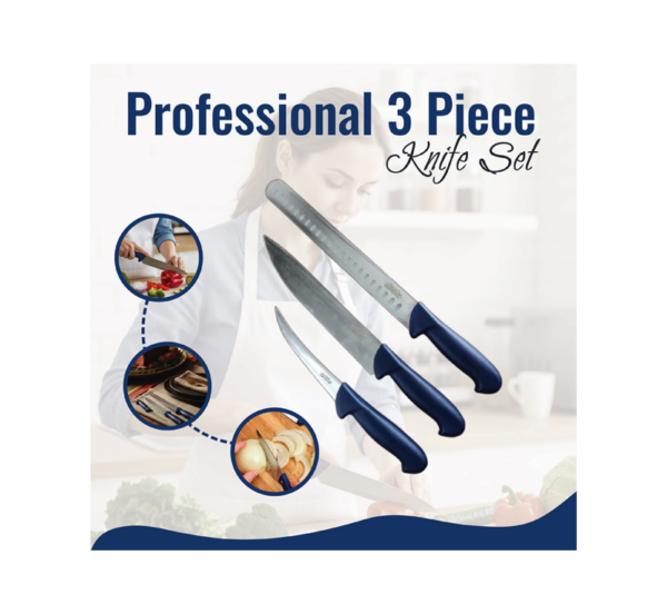 3 piece stainless steel knife set with 12 10 and 7 inch blades