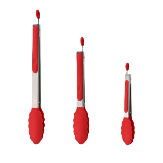 Heat resistant BBQ tongs set with silicone tips in three sizes
