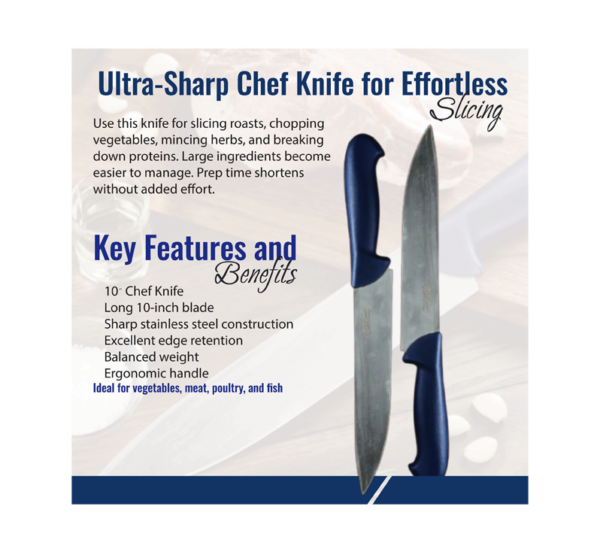 BBQ Grill Gear 10 inch chef knife stainless steel blade ergonomic handle