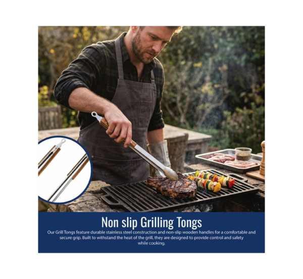 BBQ Grill Gear extra long stainless steel tongs heavy duty grilling tool
