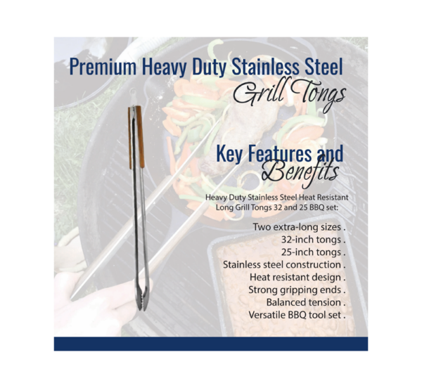 BBQ Grill Gear extra long stainless steel tongs heavy duty grilling tool