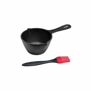 Cast iron melting pot with silicone BBQ brush for grilling