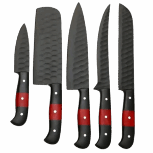 Custom handmade Damascus steel chef knife set with wood handles