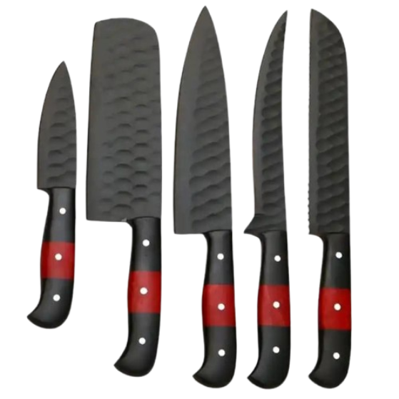 Custom handmade Damascus steel chef knife set with wood handles