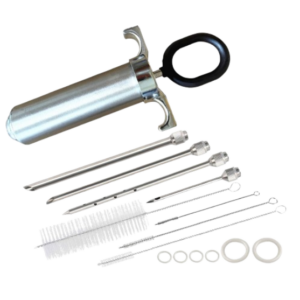 Stainless steel meat injector gun with trigger handle and needle