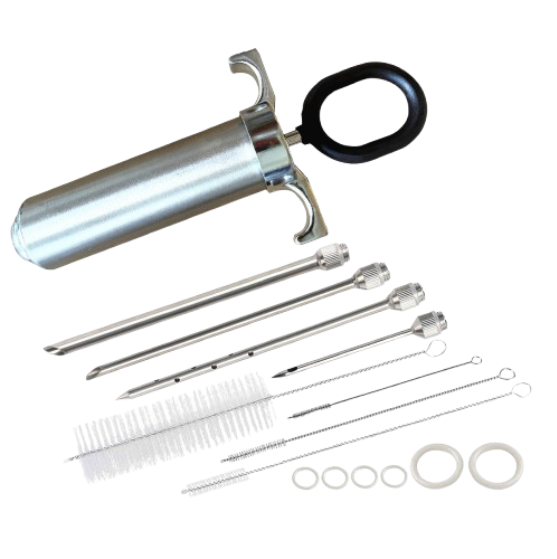 Stainless steel meat injector gun with trigger handle and needle