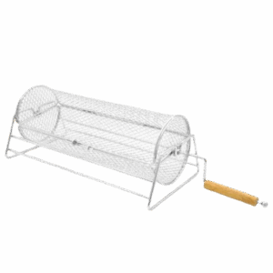 Stainless steel rolling BBQ grill mesh basket rotisserie cage