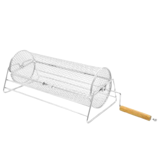 Stainless steel rolling BBQ grill mesh basket rotisserie cage