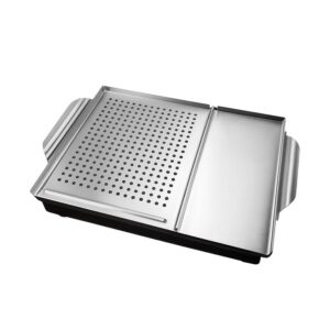 2 in 1 camping stainless steel rectangle grill pan