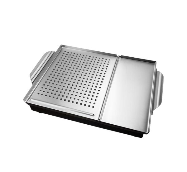 2 in 1 camping stainless steel rectangle grill pan