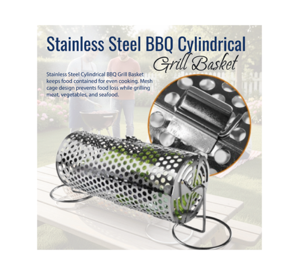 BBQ Grill Gear cylindrical grill basket stainless steel rotating grill basket