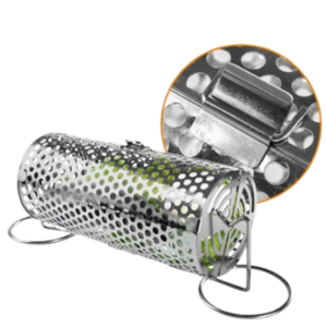 Stainless steel cylindrical BBQ grill basket for vegetables and seafood