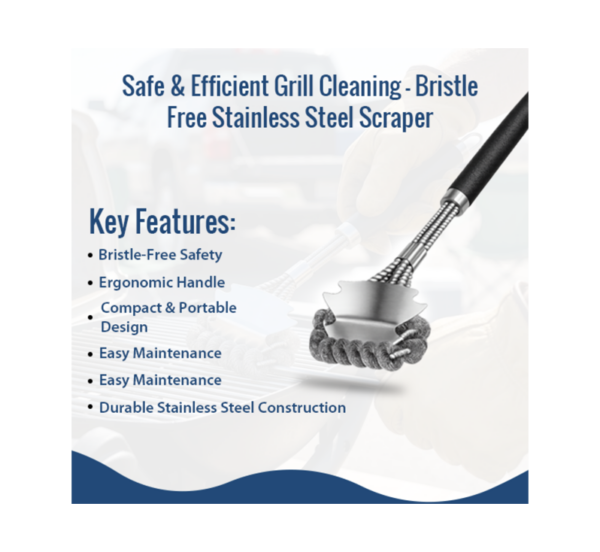 Stainless steel bristle free grill brush scraper for BBQ