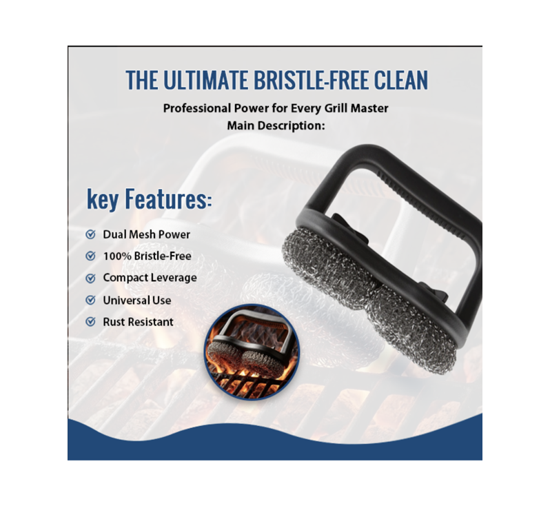 Two Coiled Mesh BBQ Grill Brush with stainless steel dual coils