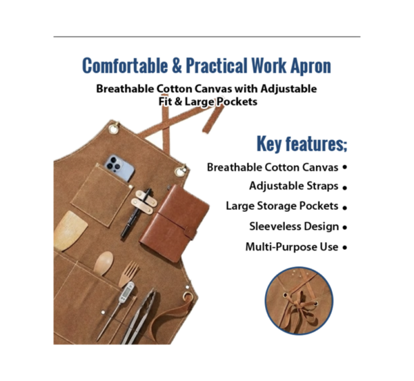 Unisex sleeveless cotton canvas apron with adjustable straps and large pockets