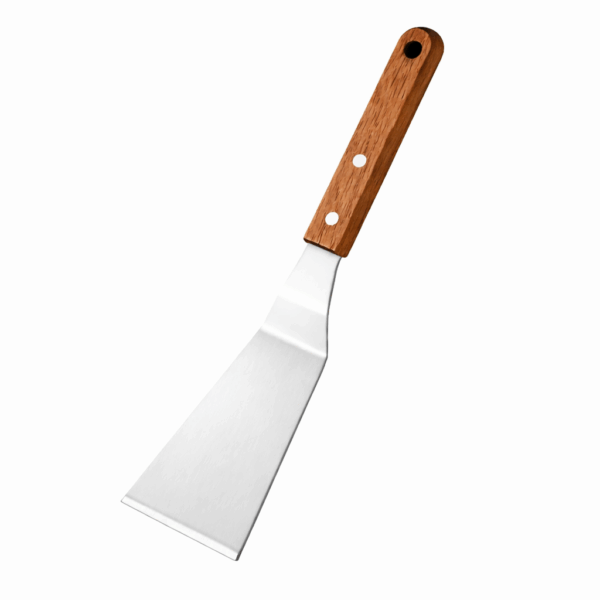 Stainless steel cooking spatula with wooden handle for grilling