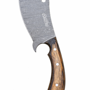 Apex Predator Knife with curved Damascus-style blade and wooden handle