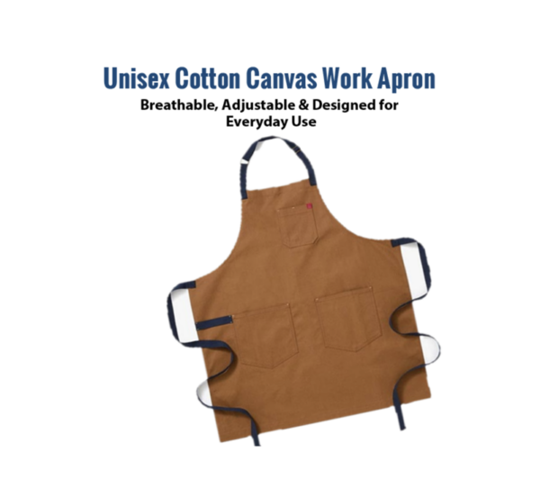 Unisex sleeveless cotton canvas apron with adjustable straps and large pockets