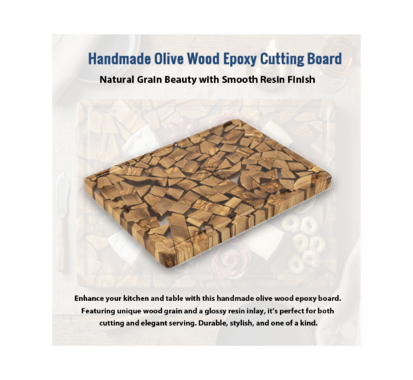 Handmade olive wood epoxy resin serving board with natural grain