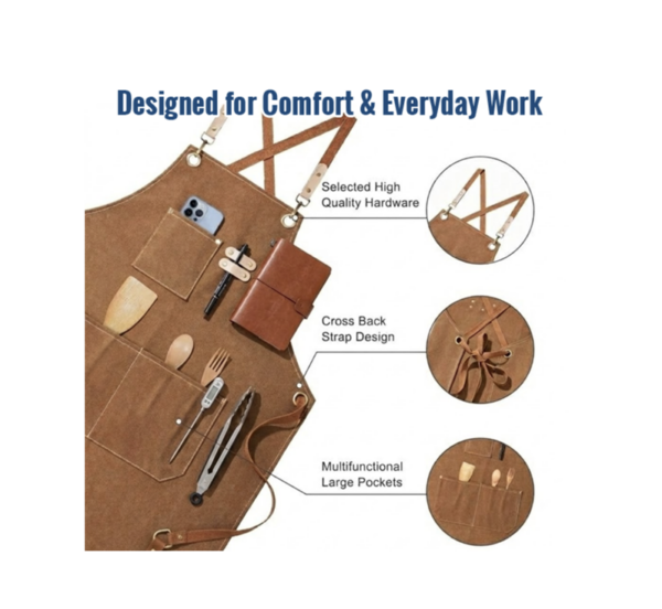 Unisex sleeveless cotton canvas apron with adjustable straps and large pockets