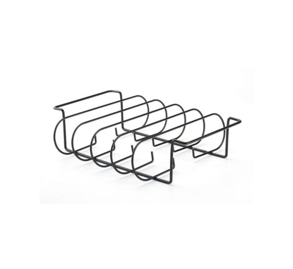 Large stainless steel rib rack holding multiple ribs upright