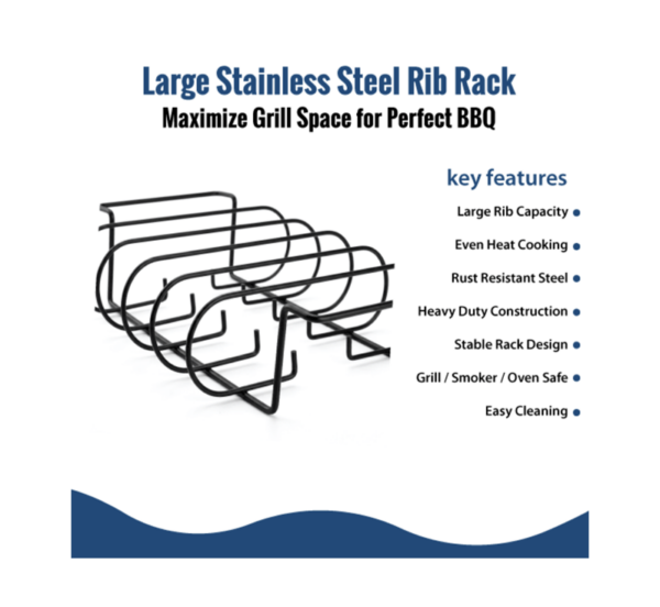 Large stainless steel rib rack holding multiple ribs upright
