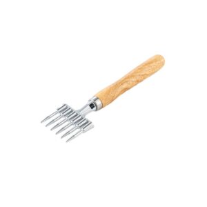 Meat tenderizer with stainless steel prongs and wooden handle