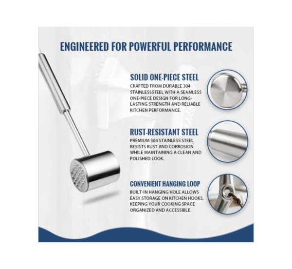 Zinc alloy meat tenderizer mallet with anti-skid handle