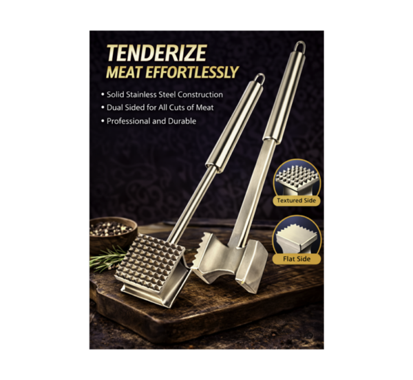 Dual-Side Meat Tenderizer Hammer with textured and flat sides