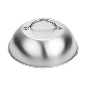 Stainless steel cheese melting dome lid with heat resistant handle
