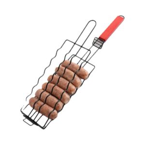 Steel outdoor camping grill basket with non-stick surface