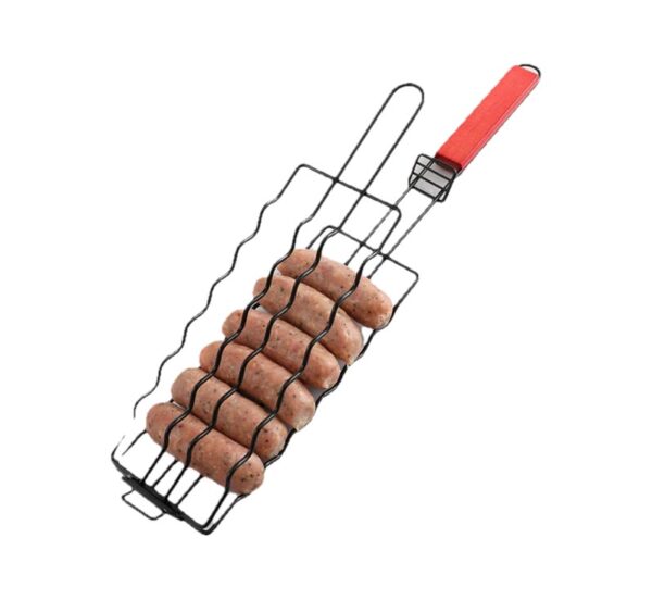 Steel outdoor camping grill basket with non-stick surface