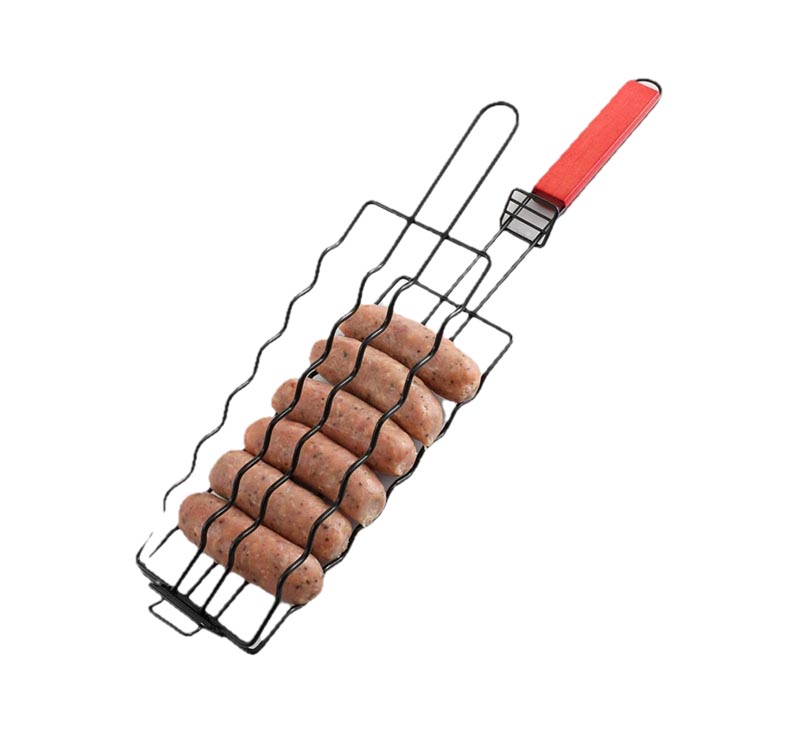 Steel outdoor camping grill basket with non-stick surface