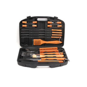 Premium 18pcs wood BBQ tools accessories set with storage box