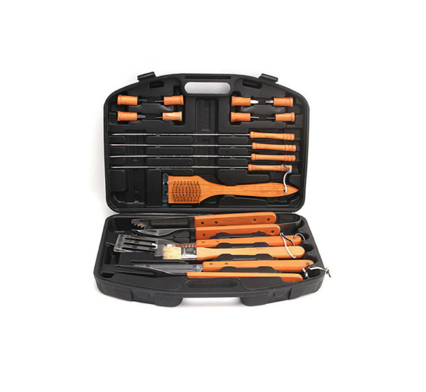Premium 18pcs wood BBQ tools accessories set with storage box