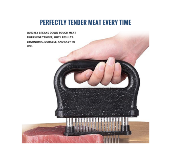 Meat tenderizer with 48 stainless steel needle blades and ergonomic handle