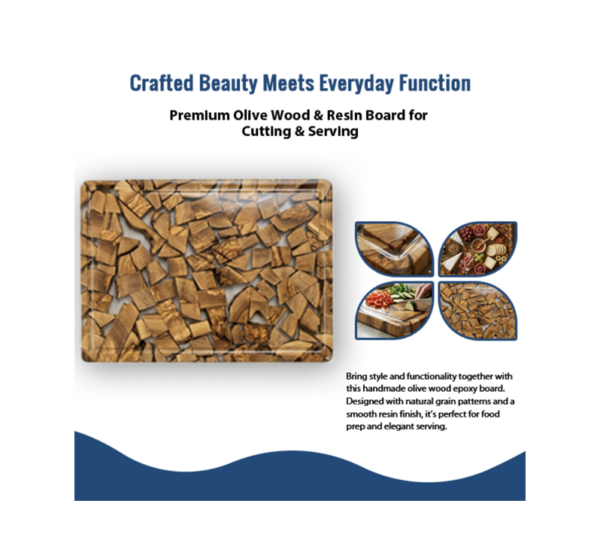 Handmade olive wood epoxy resin serving board with natural grain
