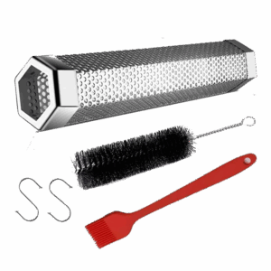 Smoke Tube for Pellet Smoker, 12'' Smoker Tube for Pellet Grill - Hot or Cold Smoker Accessories for Grilling and BBQ, Premium Stainless Steel Portable Barbecue Smoking Tube, with Basting Brush and Hooks