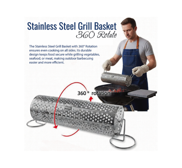 BBQ Grill Gear cylindrical grill basket stainless steel rotating grill basket