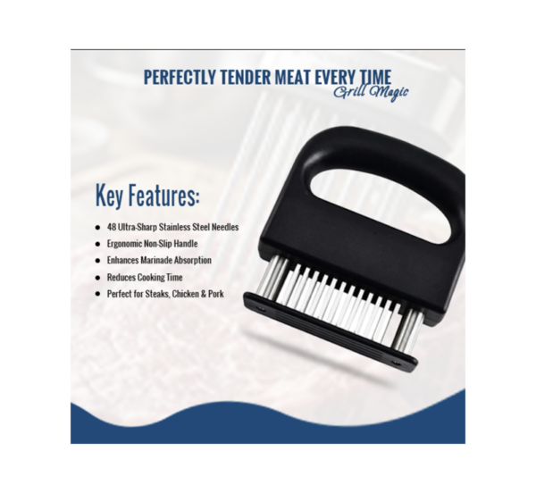 Meat tenderizer with 48 stainless steel needle blades and ergonomic handle