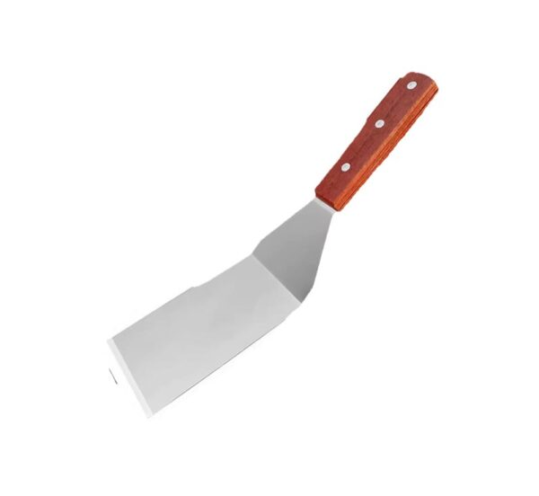 Stainless steel heat resistant silver frying spatula with flat blade