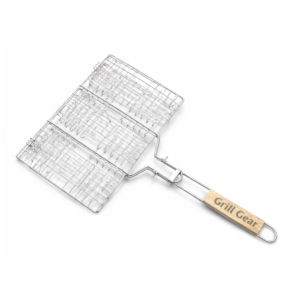 Stainless steel portable BBQ grilling basket with wooden handle