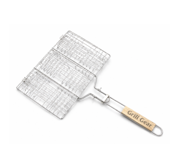 Stainless steel portable BBQ grilling basket with wooden handle