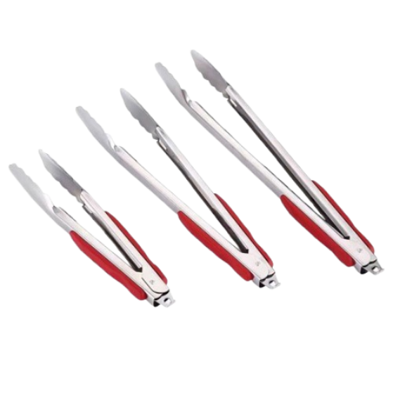 3 pack stainless steel BBQ serving tongs in 9 12 and 14 inch sizes