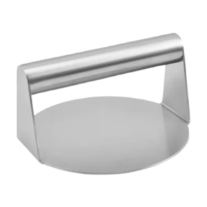 Stainless steel burger smasher press with solid metal handle