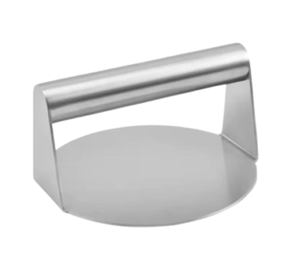 Stainless steel burger smasher press with solid metal handle