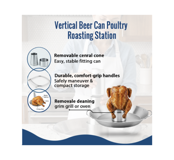 12 inch stainless steel beer can chicken holder with round base