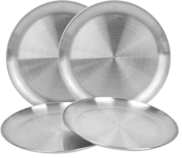 Stainless steel brushed metal BBQ dinner plates set